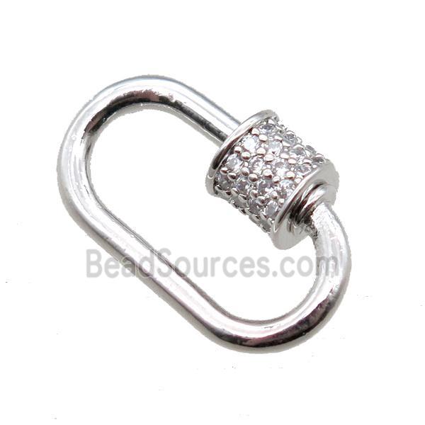 copper carabiner lock pendant paved zircon, platinum plated