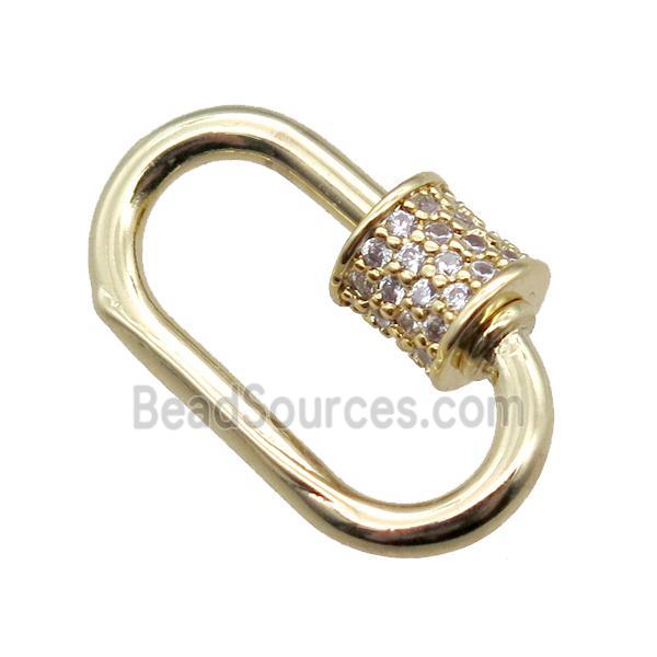 copper carabiner lock pendant paved zircon, gold plated