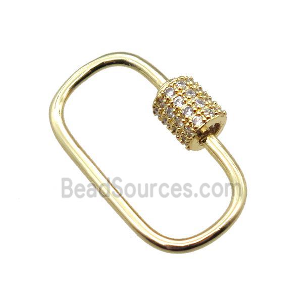 copper carabiner lock pendant paved zircon, gold plated