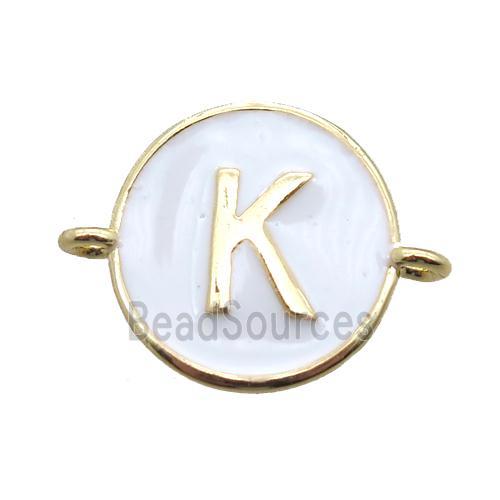 white enameling copper letter-K connector, gold plated