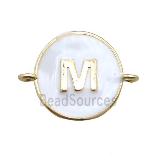 white enameling copper letter-M connector, gold plated