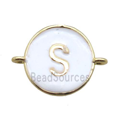 white enameling copper letter-S connector, gold plated