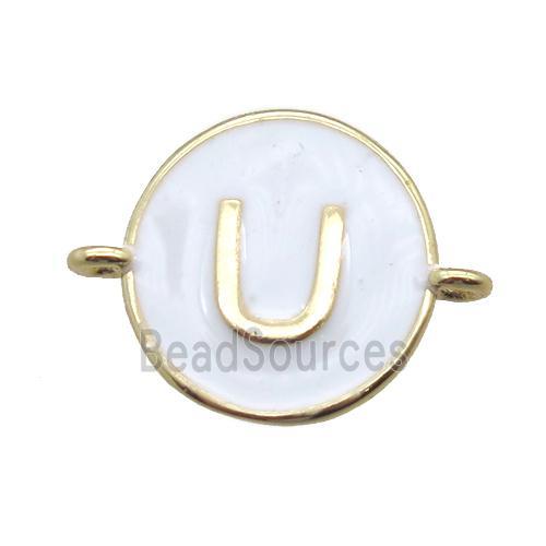 white enameling copper letter-U connector, gold plated