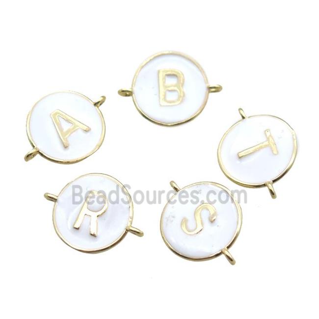 white enameling copper letter connector, mix Alphabet, gold plated