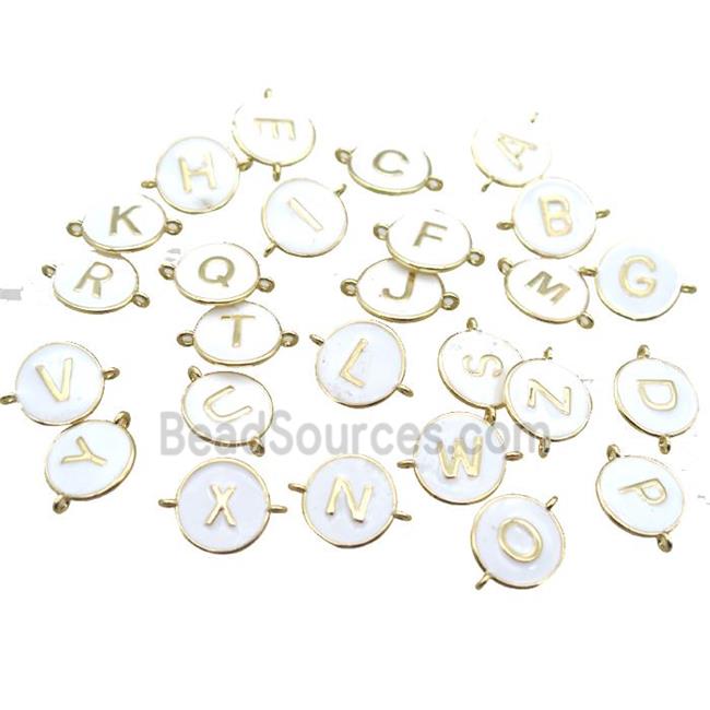 white enameling copper letter connector, mix Alphabet, gold plated