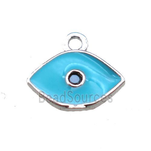 aqua enameling copper eye pendant paved zircon, platinum plated