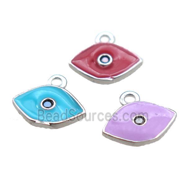 enameling copper eye pendant paved zircon, mixed color, platinum plated