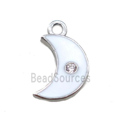 white enameling copper moon pendant paved zircon, platinum plated