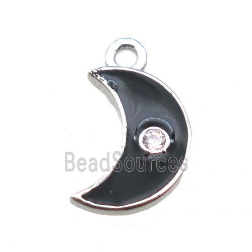 black enameling copper moon pendant paved zircon, platinum plated