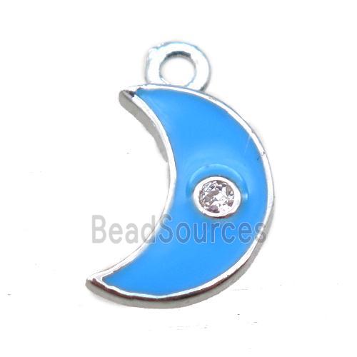 blue enameling copper moon pendant paved zircon, platinum plated