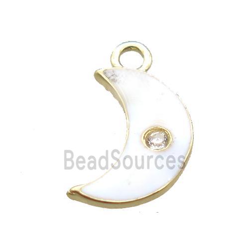 white enameling copper moon pendant paved zircon, gold plated