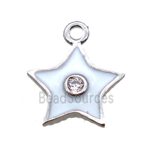 white enameling copper star pendant paved zircon, platinum plated