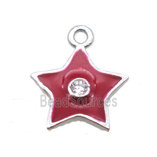 red enameling copper star pendant paved zircon, platinum plated