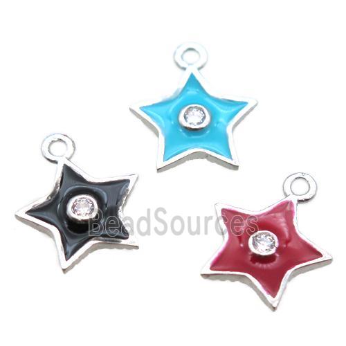 enameling copper star pendant paved zircon, mix color, platinum plated