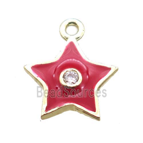 red enameling copper star pendant paved zircon, gold plated