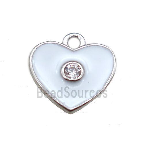 white enameling copper heart pendant paved zircon, platinum plated