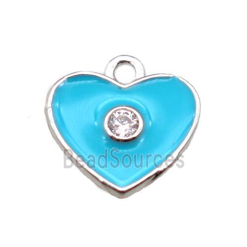 aqua enameling copper heart pendant paved zircon, platinum plated