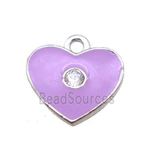 purple enameling copper heart pendant paved zircon, platinum plated