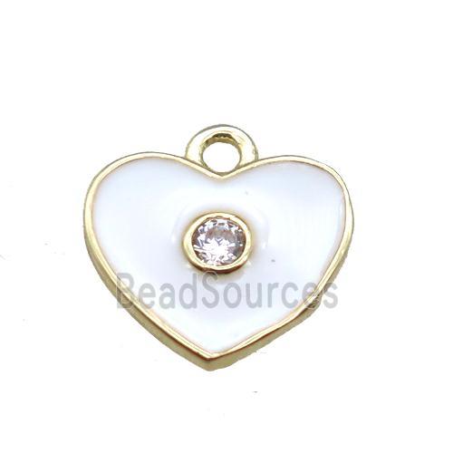 white enameling copper heart pendant paved zircon, gold plated