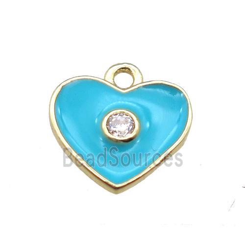 aqua enameling copper heart pendant paved zircon, gold plated