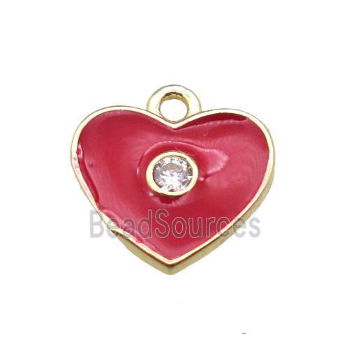 red enameling copper heart pendant paved zircon, gold plated