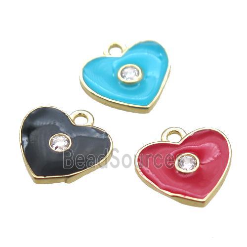 enameling copper heart pendant paved zircon, mixed color, gold plated