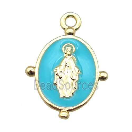 aqua enameling copper Jesus pendant, gold plated