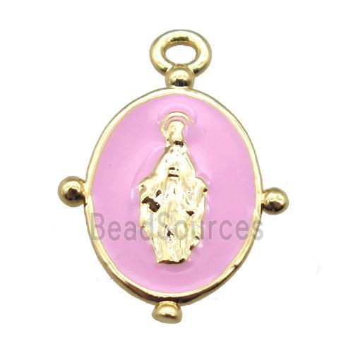 pink enameling copper Jesus pendant, gold plated