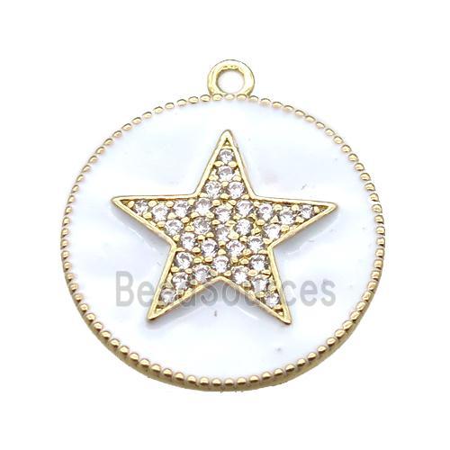 copper star pendant pave zircon with white enameling, gold plated