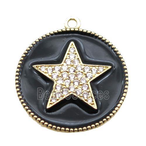 copper star pendant pave zircon with black enameling, gold plated