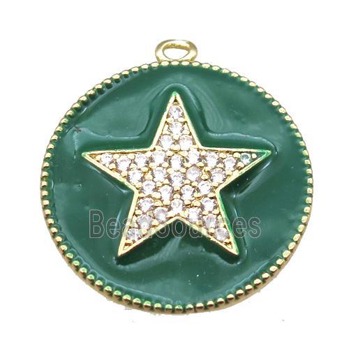 copper star pendant pave zircon with green enameling, gold plated