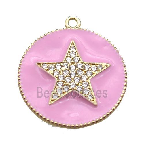 copper star pendant pave zircon with pink enameling, gold plated