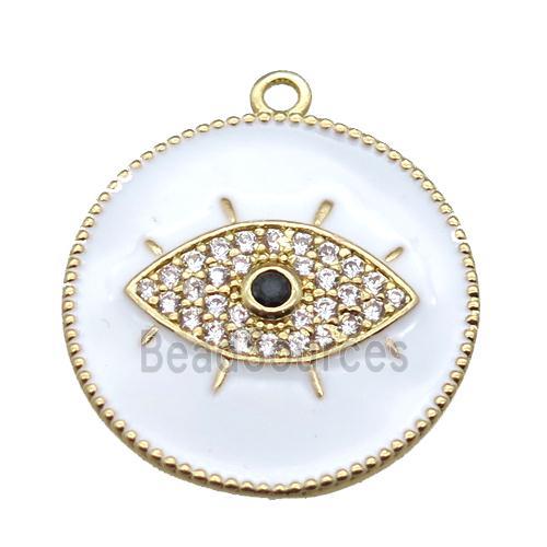 copper eye pendant pave zircon with white enameling, gold plated