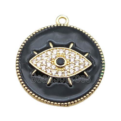 copper eye pendant pave zircon with black enameling, gold plated