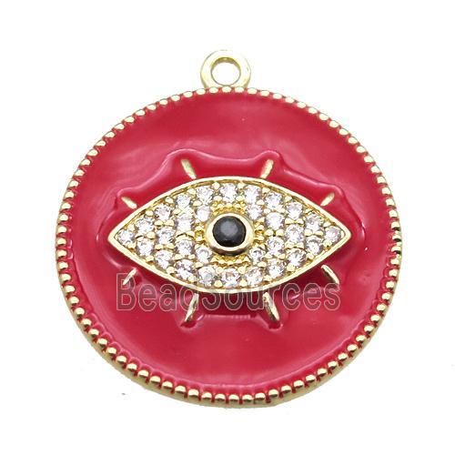 copper eye pendant pave zircon with red enameling, gold plated