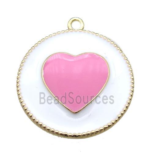 copper heart pendant with pink enameling, gold plated