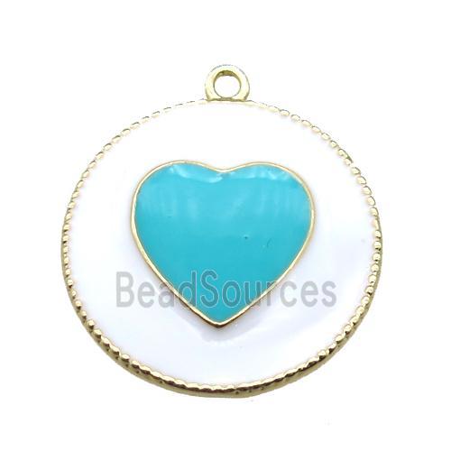 copper heart pendant with aqua enameling, gold plated