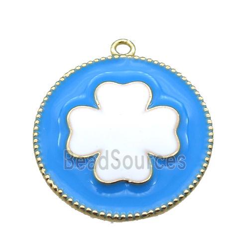 copper clover pendant with blue enameling, gold plated