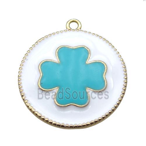 copper clover pendant with aqua enameling, gold plated