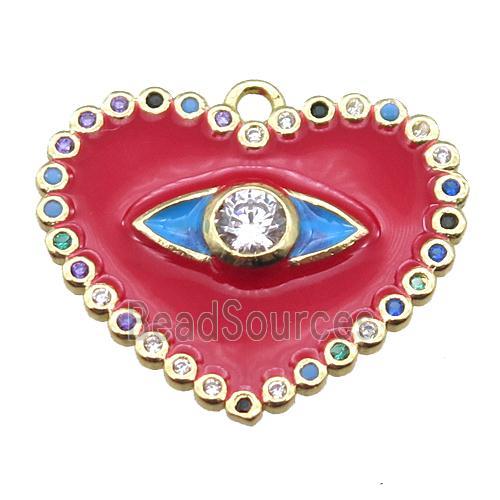 copper heart pendant pave zircon with red enameling, gold plated