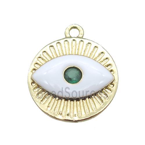 copper eye pendant with white enameling, gold plated