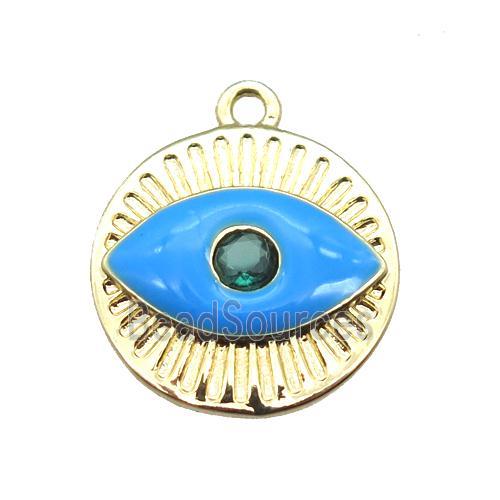 copper eye pendant with blue enameling, gold plated