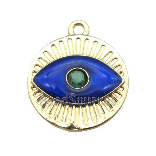 copper eye pendant with royal blue enameling, gold plated