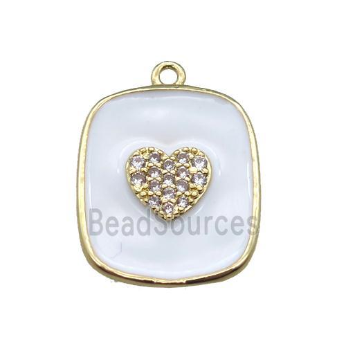 copper heart pendant pave zircon with white enameling, gold plated