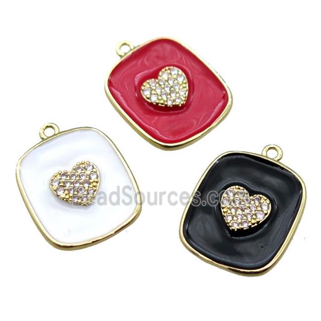 copper heart pendant pave zircon with enameling, mix color, gold plated