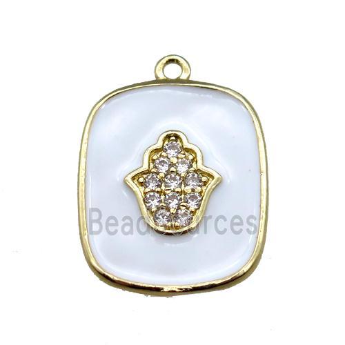 copper hamsahand pendant pave zircon with white enameling, gold plated