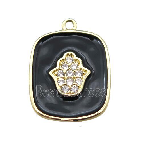 copper hamsahand pendant pave zircon with black enameling, gold plated