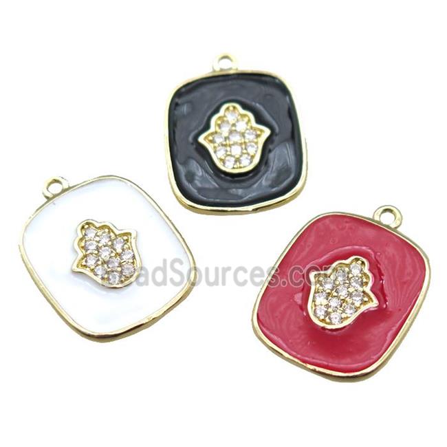 copper hamsahand pendant pave zircon with enameling, mix color, gold plated