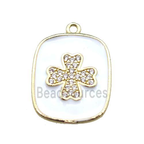 copper clover pendant pave zircon with white enameling, gold plated