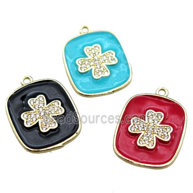 copper clover pendant pave zircon with enameling, mix color, gold plated